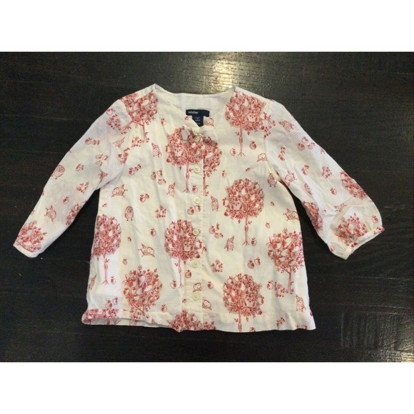 Baby Gap Owl Tree Shirt Jacket Button Front Toddler Size 5 Years Lined Red - Picture 1 of 3